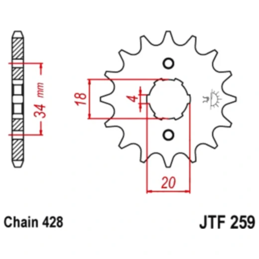 Ritzel 16Z Teilung 428 grobverzahnt 4 Innendurchmesser 18/20 passend für: AJP PR3, PR4