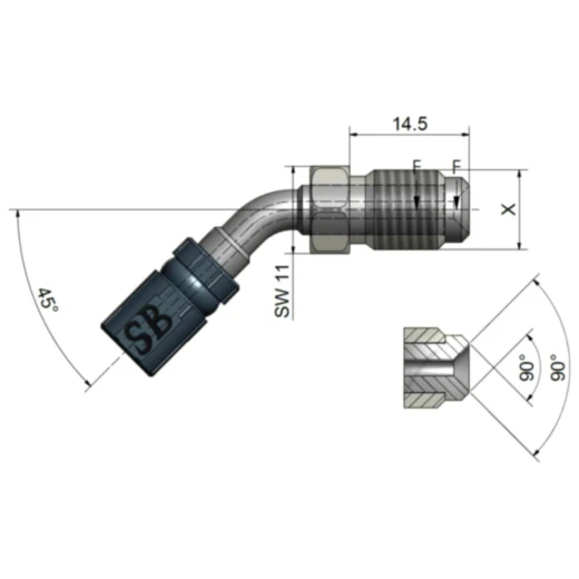 Aussengewinde beweglich Vario TYP414 45 M10 x 1 aus Edelstahl