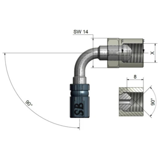Vario Innengewinde beweglich TYP619 90 M10 x 1 aus Edelstahl