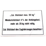 Stützlastschild für Anhänger 50KG 105 x 74 mm