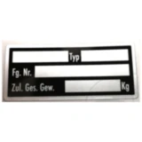 Selbstklebendes Typenschild aus Metallfolie