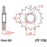 Ritzel 16Z Teilung 520 feinverzahnt Innendurchmesser 22/24 passend für: Aprilia Pegaso
