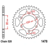 Kettenrad 38Z Teilung 520 Innendurchmesser 080 Lochkreis 104 passend für: Kawasaki ZX - 10R, ZX - 6R, ZX - 10RR
