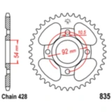Kettenrad 45Z Teilung 428 Innendurchmesser 054 Lochkreis 092 passend für: Yamaha RD