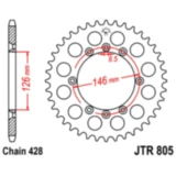 Kettenrad 50Z Teilung 428 Innendurchmesser 126 Lochkreis 146 passend für: Suzuki DR
