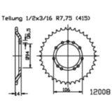 Kettenrad 44Z Teilung 415 schwarz Innendurchmesser 094 Lochkreis 106 passend für: KTM Mini Adventure, SX