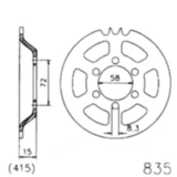 Kettenrad 38Z Teilung 415 schwarz Innendurchmesser 058 Lochkreis 072 passend für: Zündapp ZD (20, 40, 25, 50), C, CX