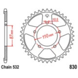 Kettenrad 46Z 532 Teilung - Innendurchmesser 87mm, Lochkreis 110