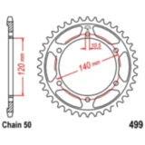 Kettenrad 49Z Teilung 530 Innendurchmesser 120 Lochkreis 140 passend für: Kawasaki ZZR, VN, ZXR