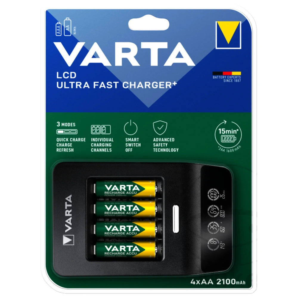 Akku Ladegerät LCD Ultra Fast Charger+ mit 4 AA 2100 mAh_0