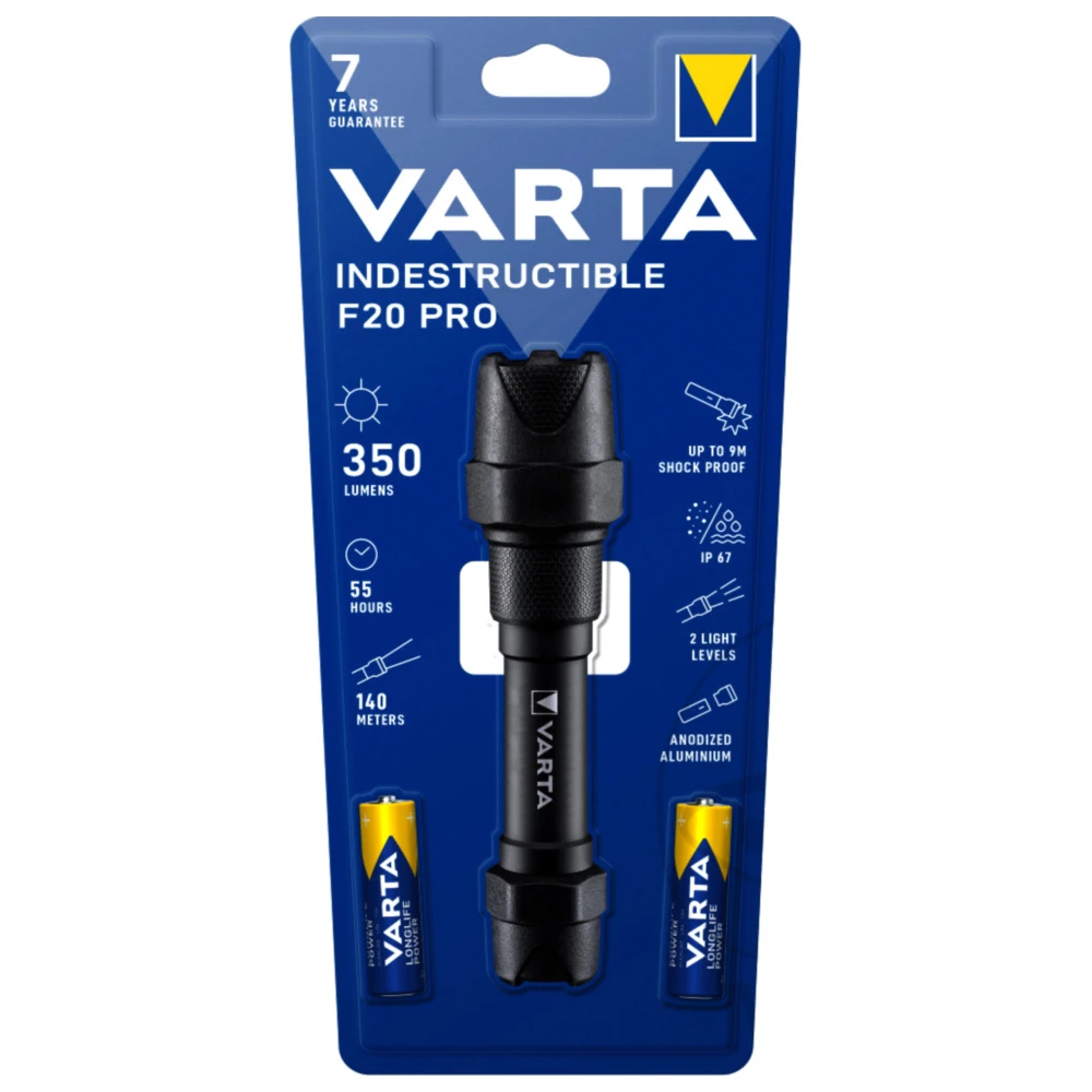 Taschenlampe LED Indestructible F20 von Varta mit 2 AA Batterie
