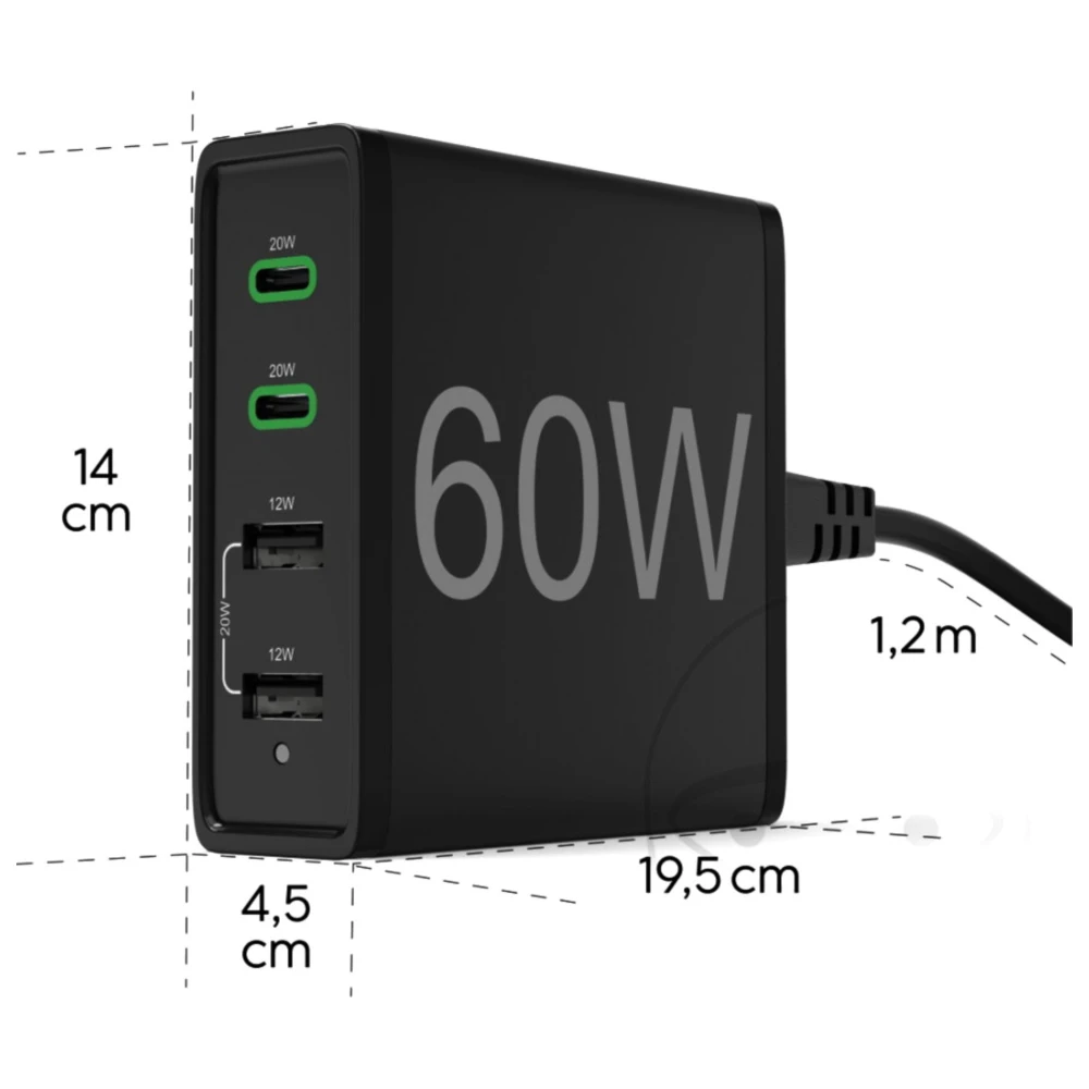 Hama 60W 4-Fach Ladestation mit USB-A/C Schnellladetechnologie_0