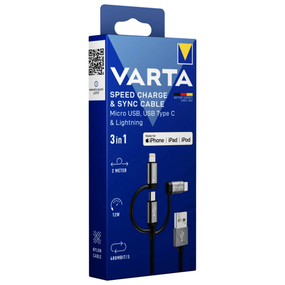 Ladekabel 3-in-1 2 m Varta USB A - C/Micro/Lightning_2