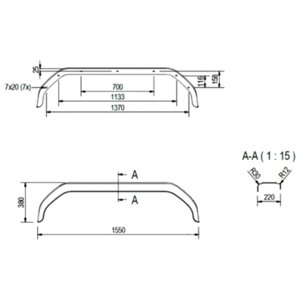 Kotflügel für PKW-Anhänger Kunststoff H380 B220 S1500_0
