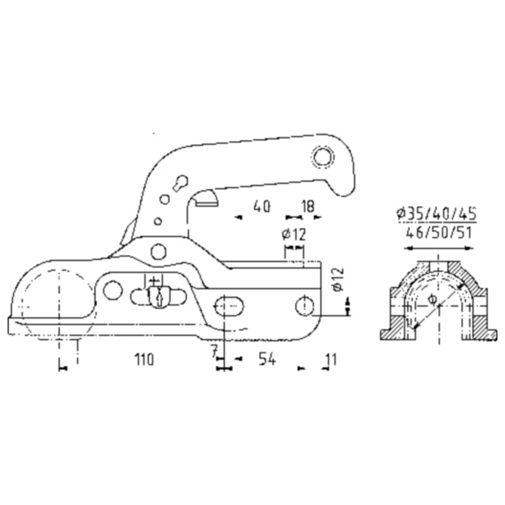 Kugelkopfkupplung 3000 kg für Deichsel mit WW30 K+Z 35/40/45/46