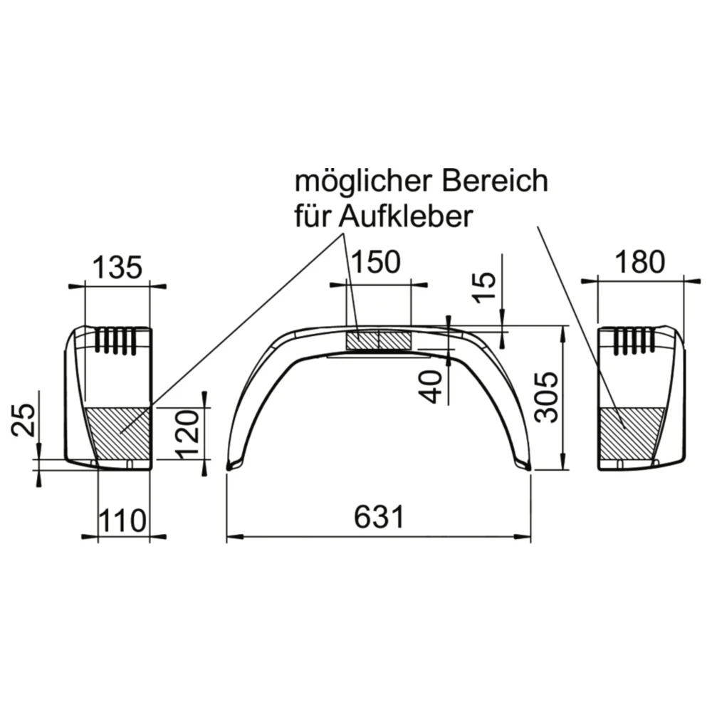 Kunststoff Kotflügel für Anhänger H305 B180 S631_0