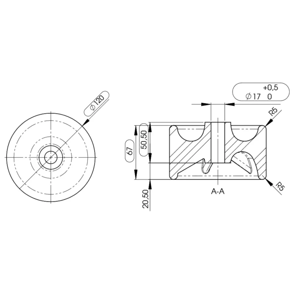 Gummi-Bugrolle Boot 120 x 75 x 17 mm für: Replika_0