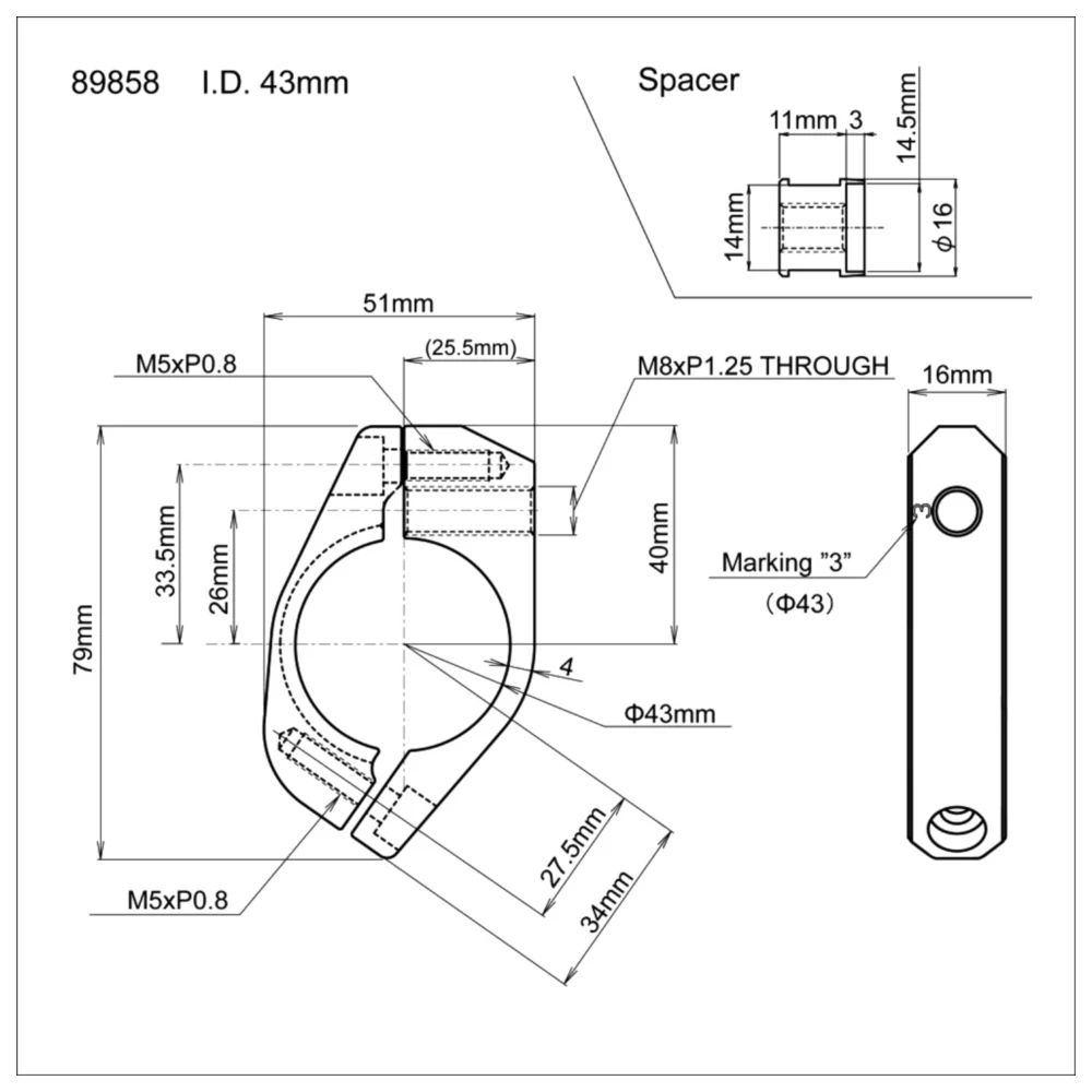 Schelle Daytona 43 mm Aluminium schwarz für Motorräder_0