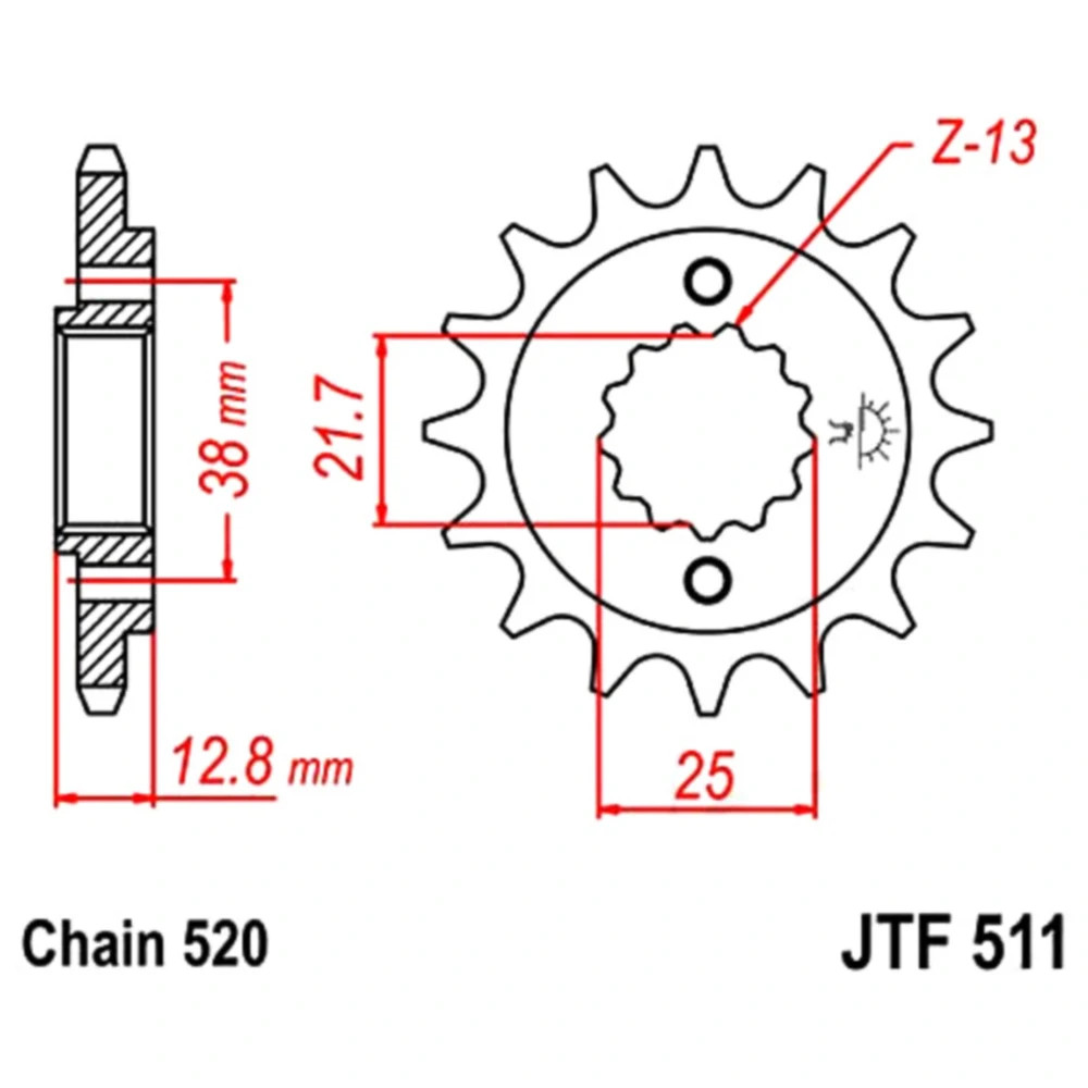 Ritzel 16Z Teilung 520 Gummiert feinverzahnt Innendurchmesser 2