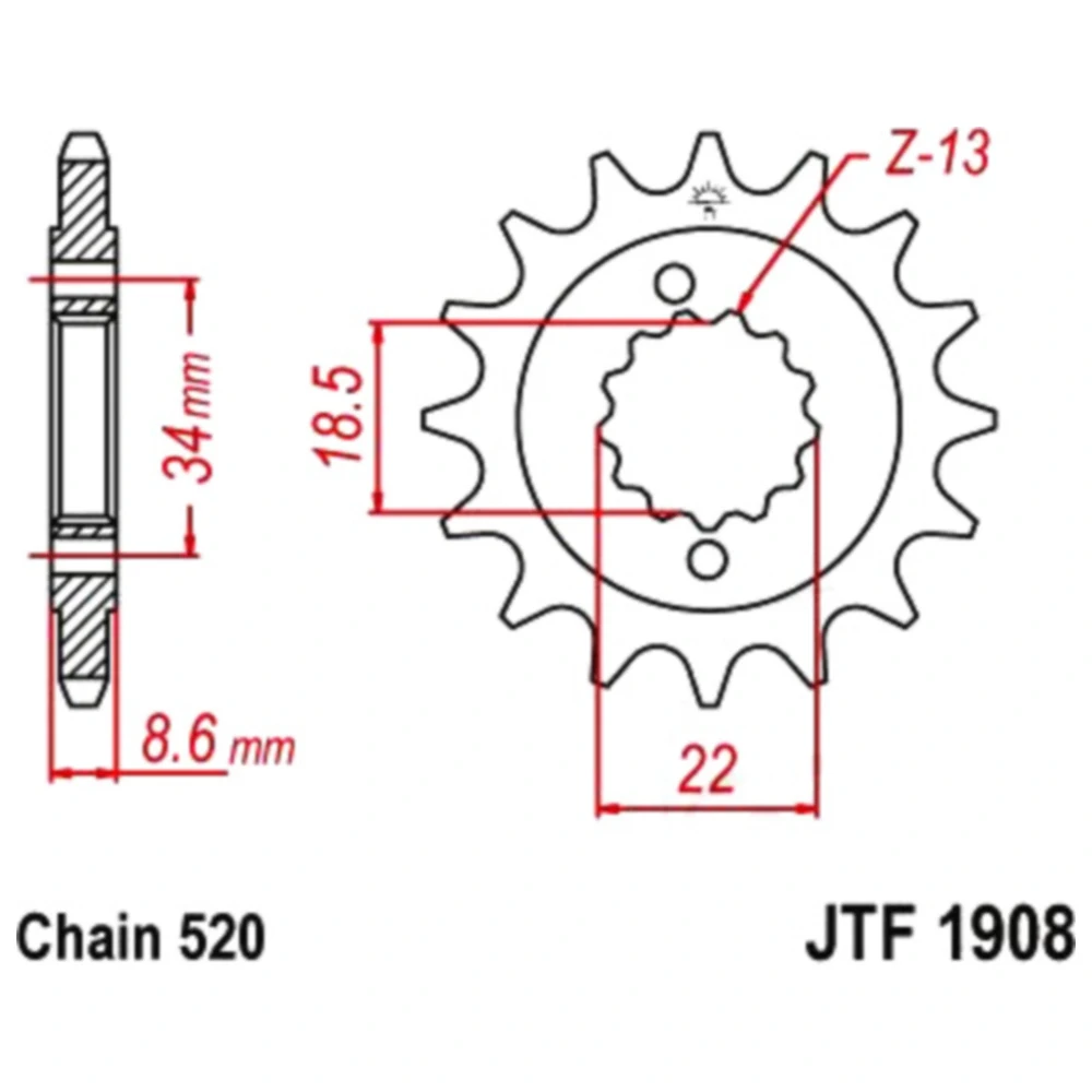 Ritzel 14Z Teilung 520 feinverzahnt Innendurchmesser 19/22 pass