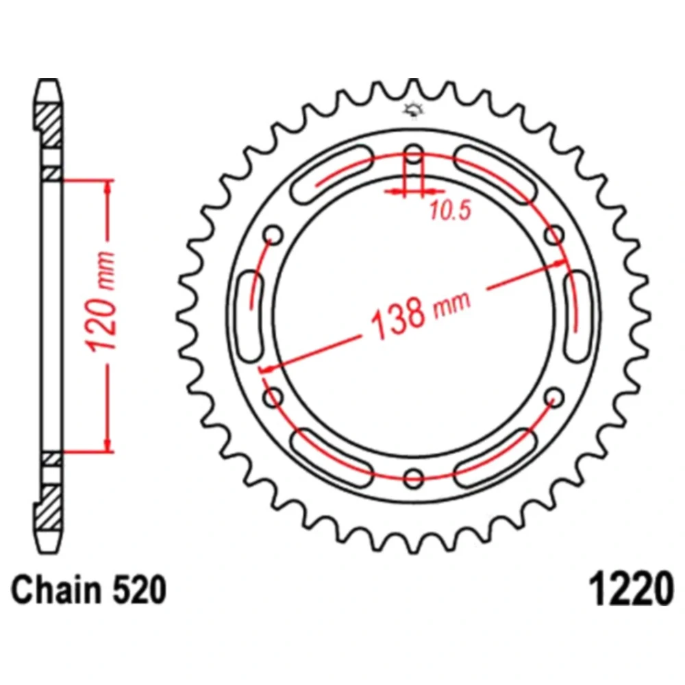 Kettenrad 38Z Teilung 520 Innendurchmesser 120 Lochkreis 138 pa