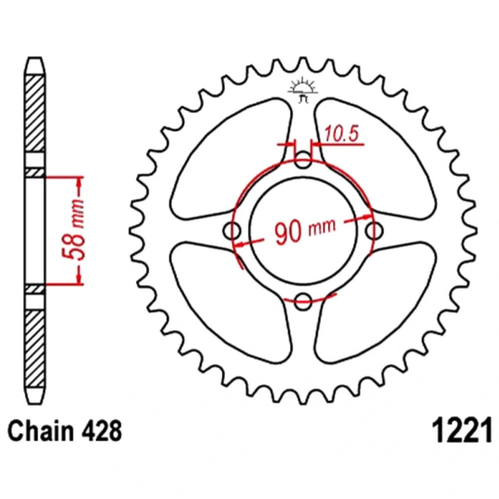 Kettenrad 44Z Teilung 428 Innendurchmesser 058 Lochkreis 090 pa