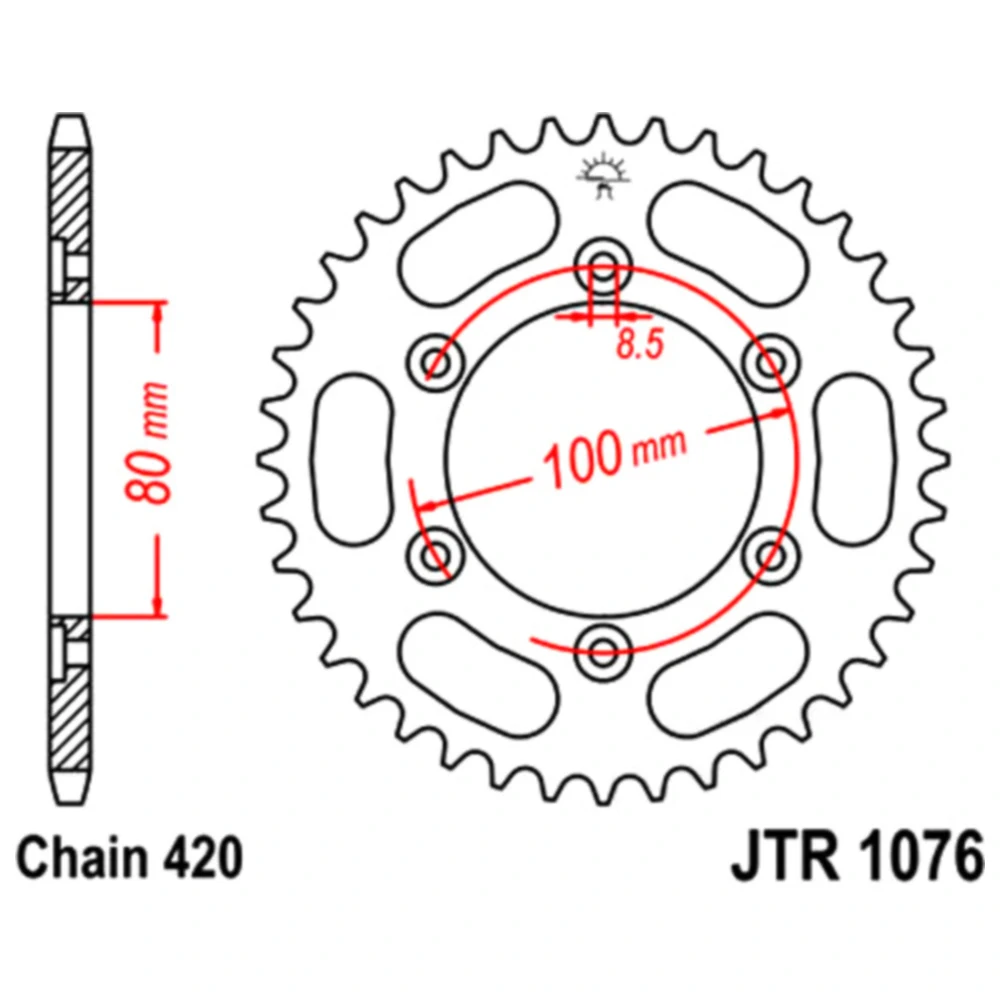 Kettenrad 52Z Teilung 420 Innendurchmesser 080 Lochkreis 100 pa