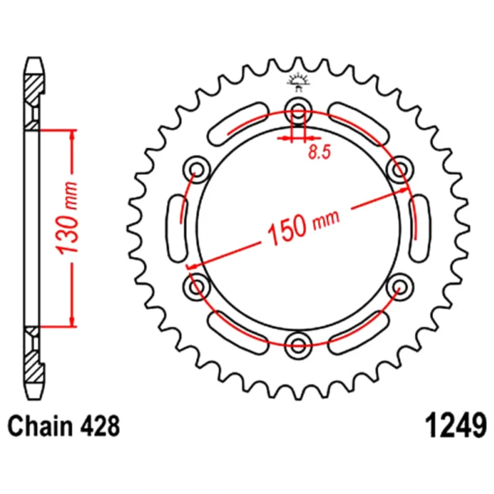 Kettenrad 51Z Teilung 428 Innendurchmesser 130 Lochkreis 150 pa