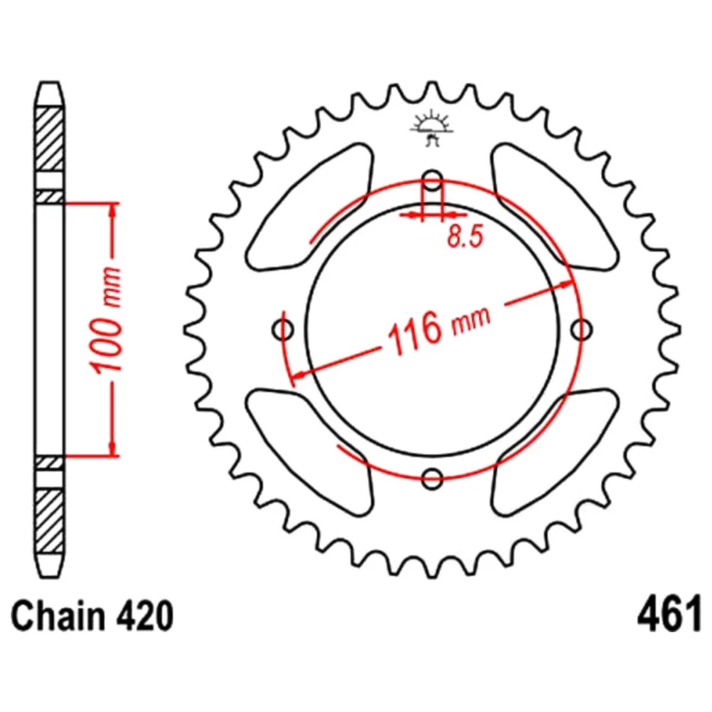 Kettenrad 54Z Teilung 420 Innendurchmesser 100 Lochkreis 116 pa