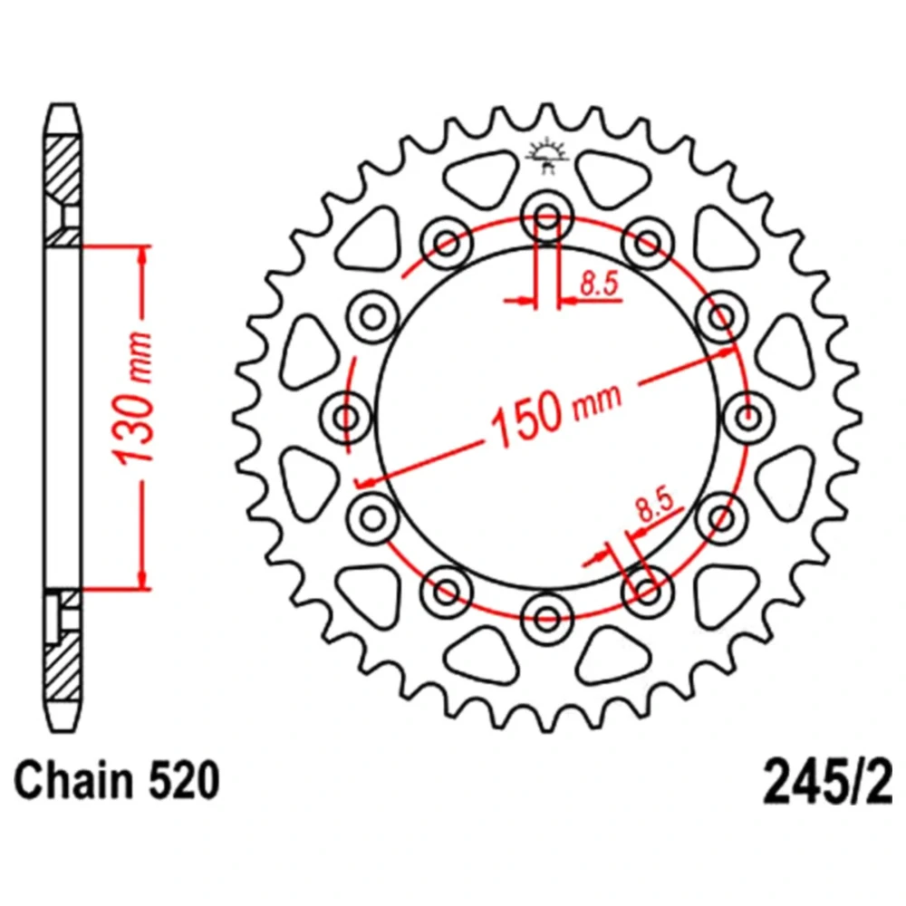 Kettenrad 46Z Teilung 520 Innendurchmesser 130 Lochkreis 150 pa