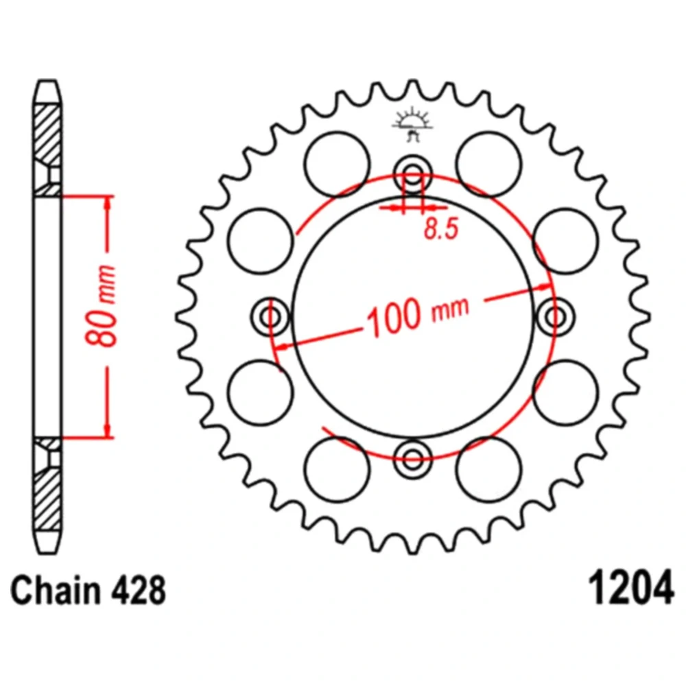 Kettenrad 49Z Teilung 428 Innendurchmesser 080 Lochkreis 100 pa