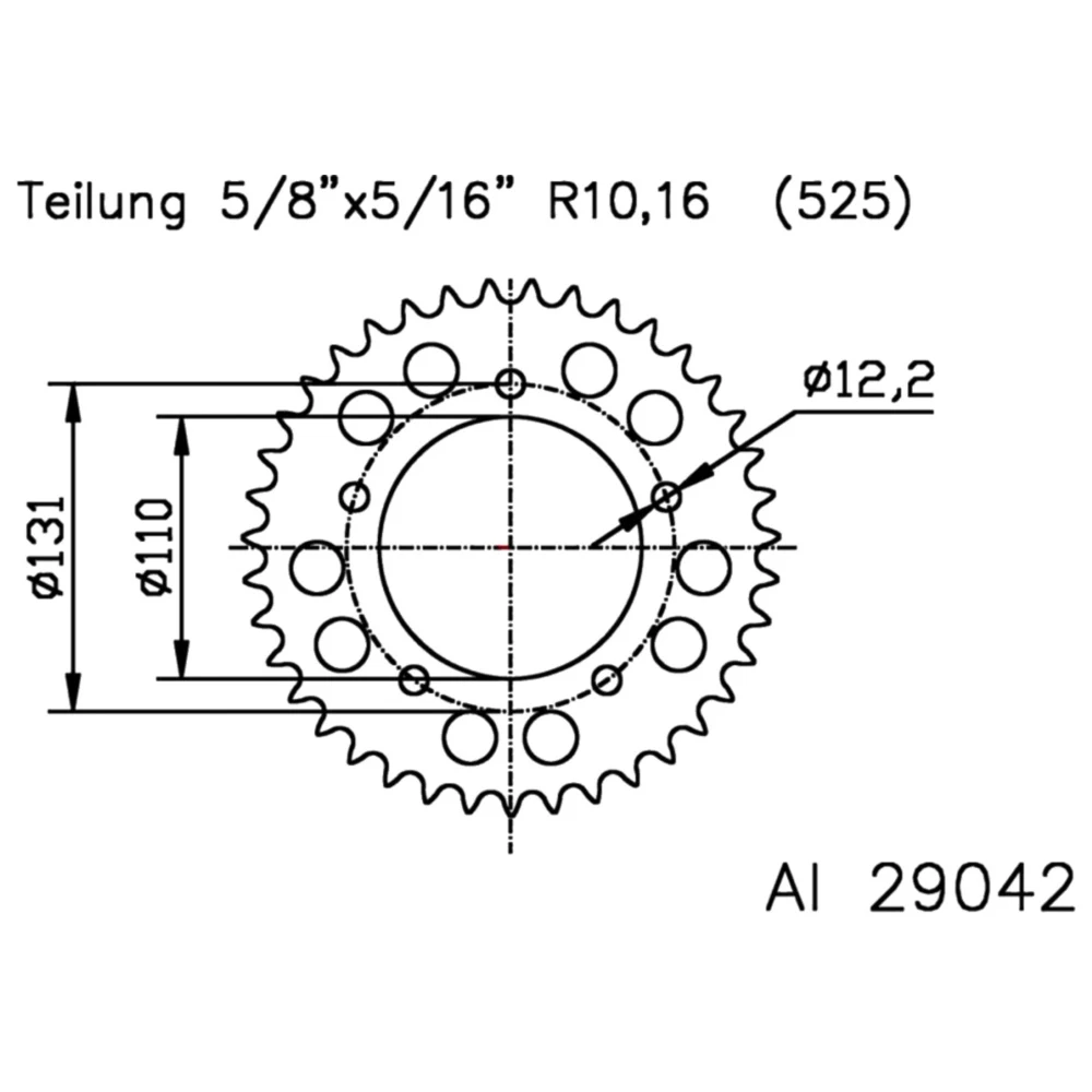 Alu - Kettenrad 46Z Teilung 525 silber Esjot Innendurchmesser 1