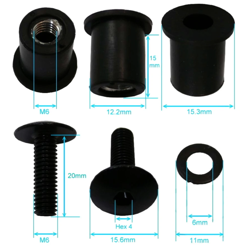 JMP Verkleidungsschrauben-Satz mit Gummimutter M6 15 mm schwarz