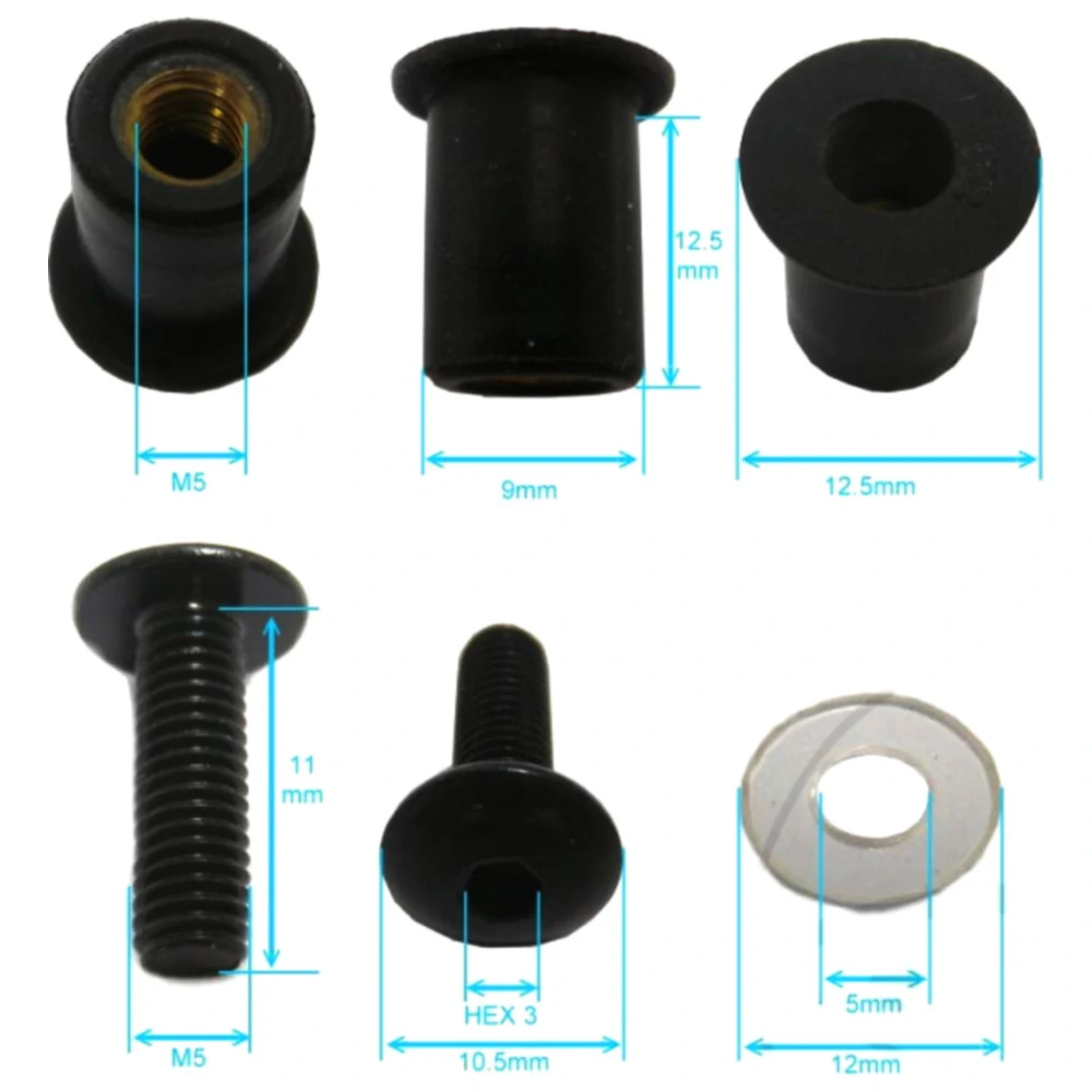 Verkleidungsschrauben-Satz JMP schwarz mit Gummimutter M5 12.5
