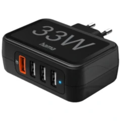 Ladegerät 230V Hama 4-Fach QC 3.0 USB 3A 33W Ladegerät für Smartphones und Tablets