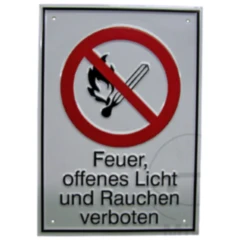 Schild "Feuer, offenes Licht und Rauchen verboten" - Alu 131x185 mm