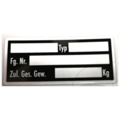 Selbstklebendes Typenschild aus Metallfolie