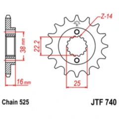 Ritzel 14Z Teilung 525 feinverzahnt Innendurchmesser 22/25 passend für: Ducati Multistrada, Monster, 916