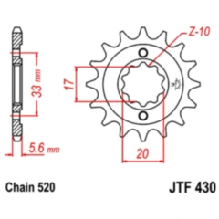 Ritzel 14Z Teilung 520 feinverzahnt Innendurchmesser 16. 7/20 passend für: Kawasaki KX
