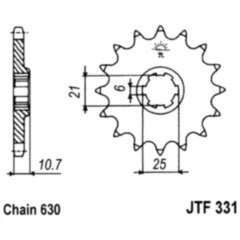 Ritzel 15Z Teilung 630 grobverzahnt 6 Innendurchmesser 21/25 passend für: Honda CB