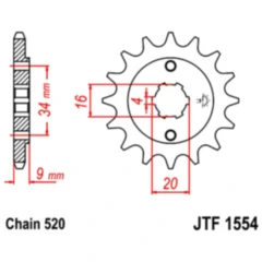Ritzel 14Z Teilung 520 grobverzahnt 4 Innendurchmesser 16/20 passend für: Hyosung GT, GV, GD