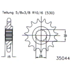 Ritzel 17Z Teilung 530 feinverzahnt Innendurchmesser 26/30 passend für: MZ/MUZ 1000
