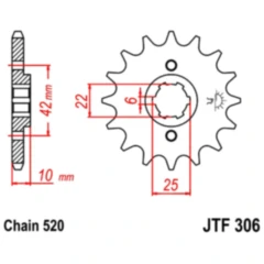 Ritzel 14Z Teilung 520 grobverzahnt 6 Innendurchmesser 22/25 passend für: Honda NX