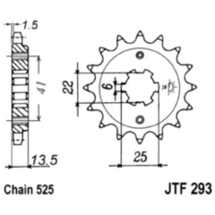 Ritzel 16Z Teilung 525 grobverzahnt 6 Innendurchmesser 22/25 passend für: Honda XL, VT