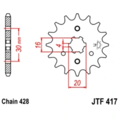 Ritzel 17Z Teilung 428 grobverzahnt 4 Innendurchmesser 16/20 passend für: Kawasaki KMX, BN, KD