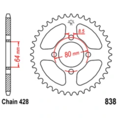 Kettenrad 42Z Teilung 428 Innendurchmesser 064 Lochkreis 080 passend für: SYM XS