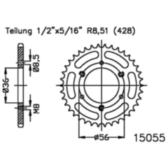 Kettenrad 32Z Teilung 428 schwarz Innendurchmesser 036 Lochkreis 056 passend für: Polaris Outlaw, Sportsman, Predator