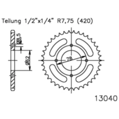 Kettenrad 37Z Teilung 420 schwarz Innendurchmesser 062 Lochkreis 078 passend für: Suzuki LT - Z, LT - A
