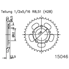 Kettenrad 49Z Teilung 428 Innendurchmesser 062 Lochkreis 108 passend für: MZ/MUZ RT