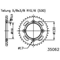 Kettenrad 38Z Teilung 530 schwarz Innendurchmesser 110 Lochkreis 130 passend für: Masai Demon, A